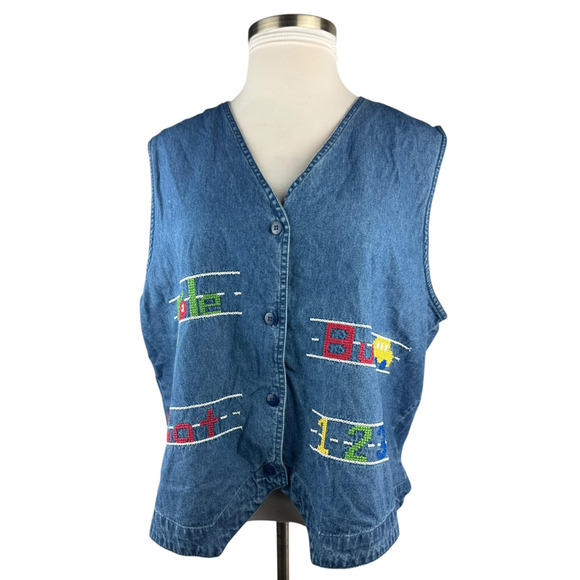 NWT Lemon Grass 90s Denim Vest Embroidered Plus Size 20W 20 Teacher Educator - Picture 13 of 13